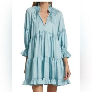 Cinq a Sept Phyllis mini ruffle tiered puff sleeve silky pin dot dress size 2